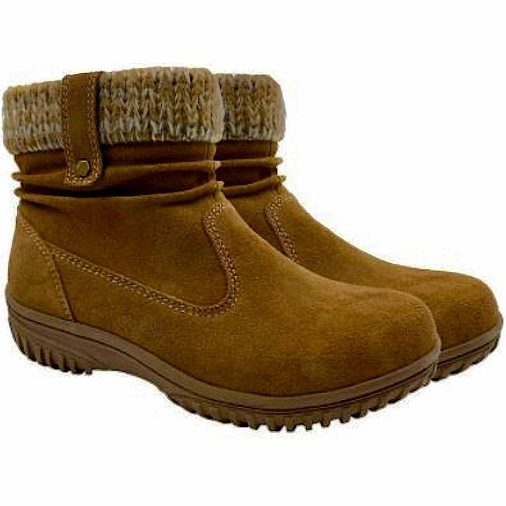 Khombu Laura Suede Leather Boots with Knit Trim in Chestnut Brown - Picture 5 of 16